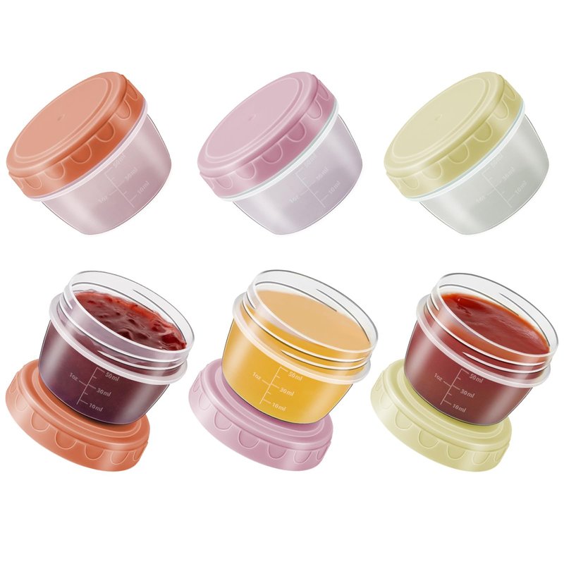Salad Dressing Container to Go with lids,Dishwasher and Microwave Safe Tiny Condiment Containers with Graduated Lines, Reusable and Leakproof Small Sauce Containers for Lunch Box 6 Pcs 2.7 OZ Mixed 2