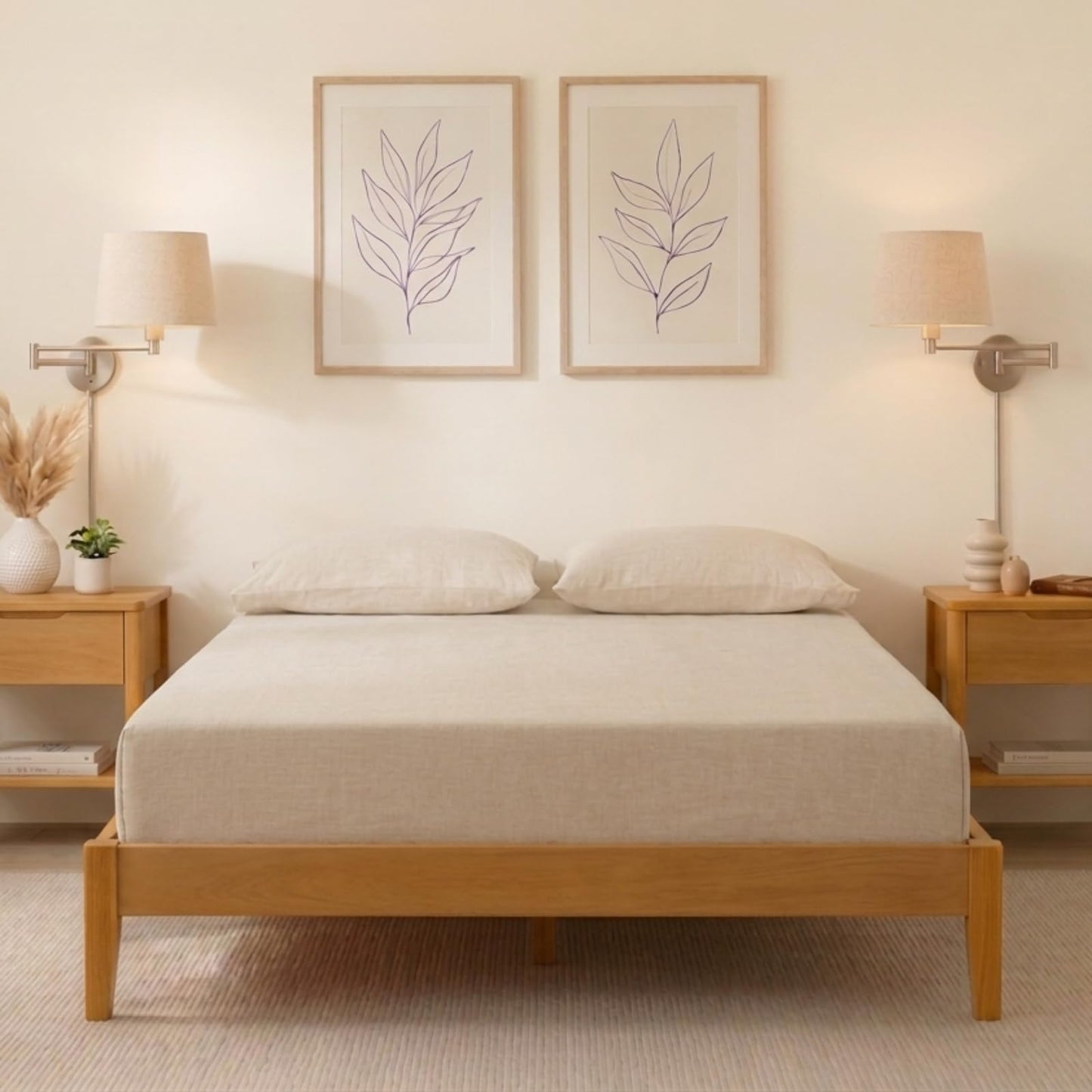 NATLE & CO Woodmere Premium Queen Bed Frame, Solid Wood Platform Bed, Wood Slat Support, Tapered Solid Wood Legs, No Box Spring Needed, Mid-Century Modern Style, Easy Assembly (Honey)