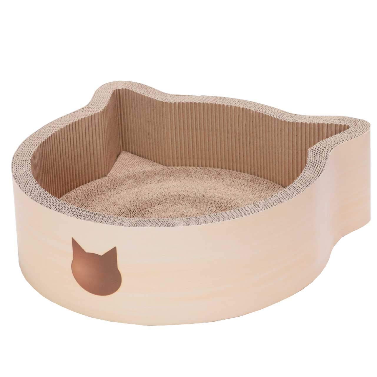 NECOICHI Cat-Headed Scratcher Bed (Birch, Large) | Cardboard Cat Scratcher Bowls for Indoor Cats - Cat Scratching Board, Cat Scratch Pad Lounger with Reversible Usability and Extra Comfort for Lounge