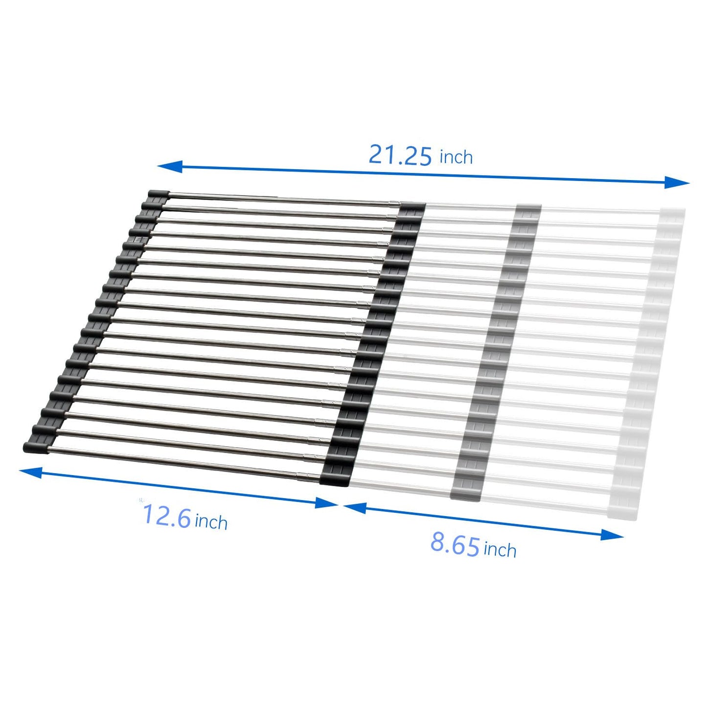 CHIRISEN Expandable Large Roll Up Dish Drying Rack, Foldable Over The Sink Dish Drying Rack, Rolling Dish Drainer Stainless Steel Roll Rack for Kitchen Sink Counter (Black, 21.25x12.79)