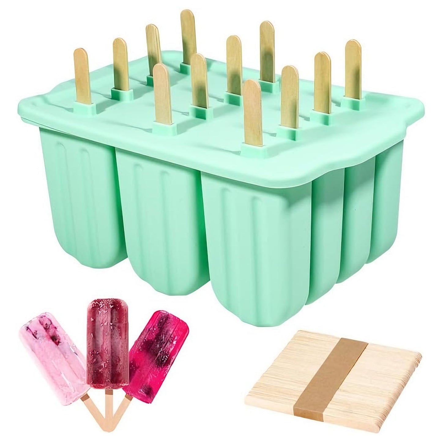 HoneTeek Silicone Popsicles Molds 12 Pieces, Popsicle Holders for Kids with 50 Wooden Sticks Cake Pop Molds, Ice Pop Mold BPA Free Easy Release,Ice Cream Molds Popsicle Maker for Toddlers