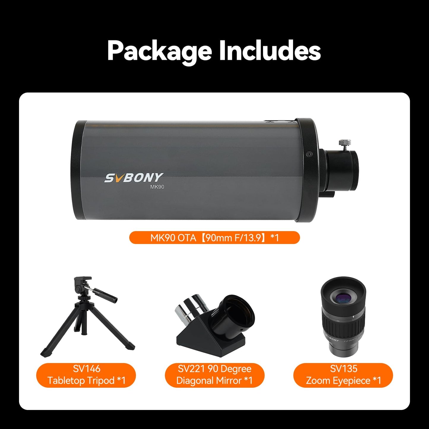 SVBONY MK90 60-180x90mm Angled High Magnification Spotting Scope, Compact and Lightweight Maksutov Spotting Scope with Eyepiece, Diagonal and Tripod for Long-Range Target, Astronomy Viewing
