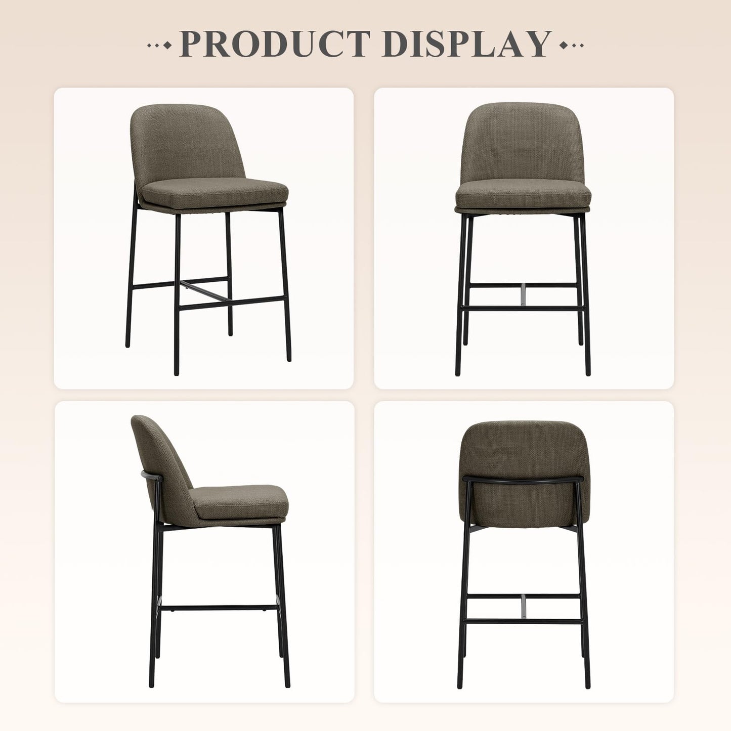 COLAMY Counter Height Bar Stools Set of 4, 25 Inch Modern Fabric Kitchen Island Stools with Back, Upholstered Counter Barstools Armless Bar Chairs with Metal Legs for Island Dining Room Bar,Brown