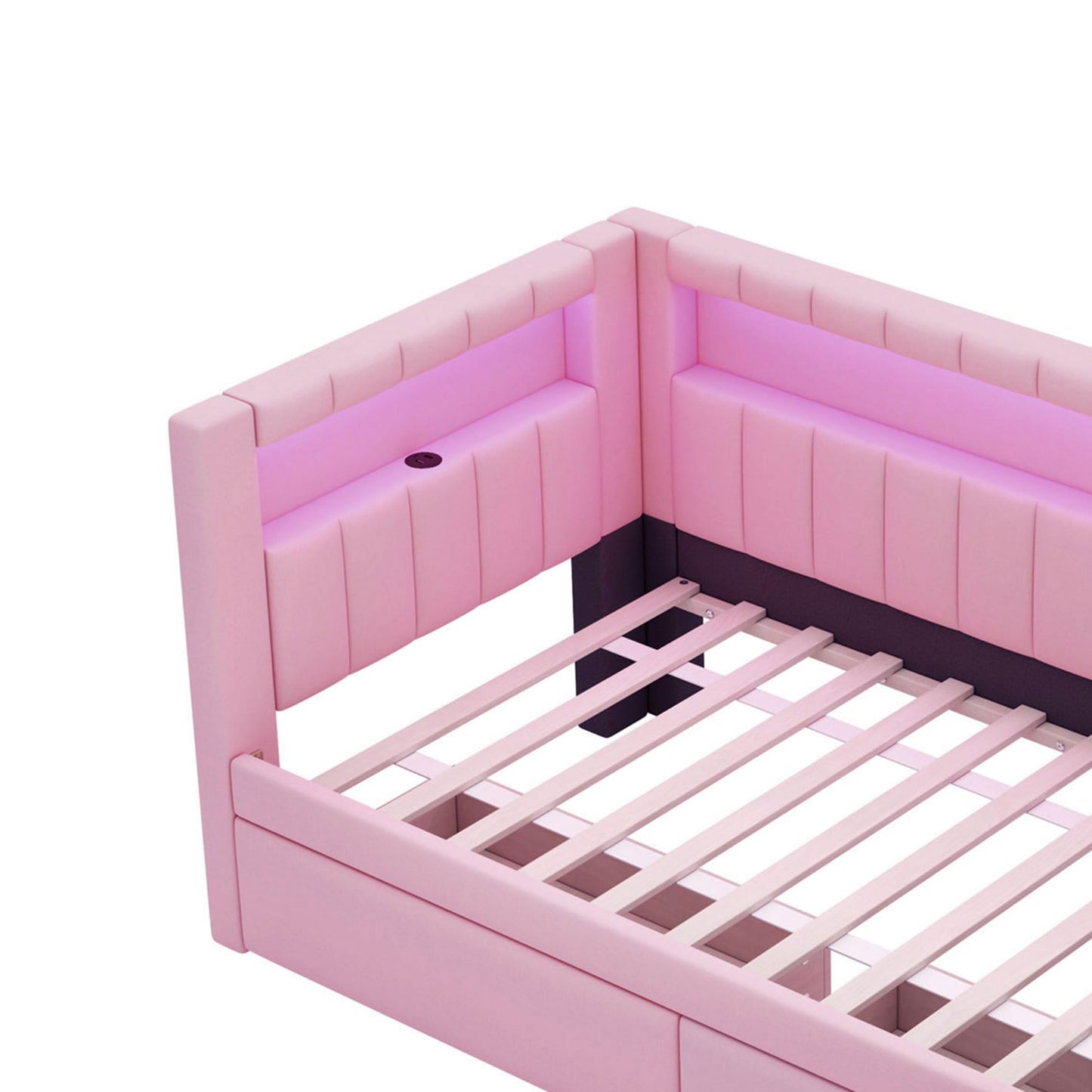 Bellemave Twin Size Upholstered Daybed with Drawers and USB/LED Belt, Corner Bed with Drawers. L-Shape daybed for Bedroom Living Room, Pink(Linen)