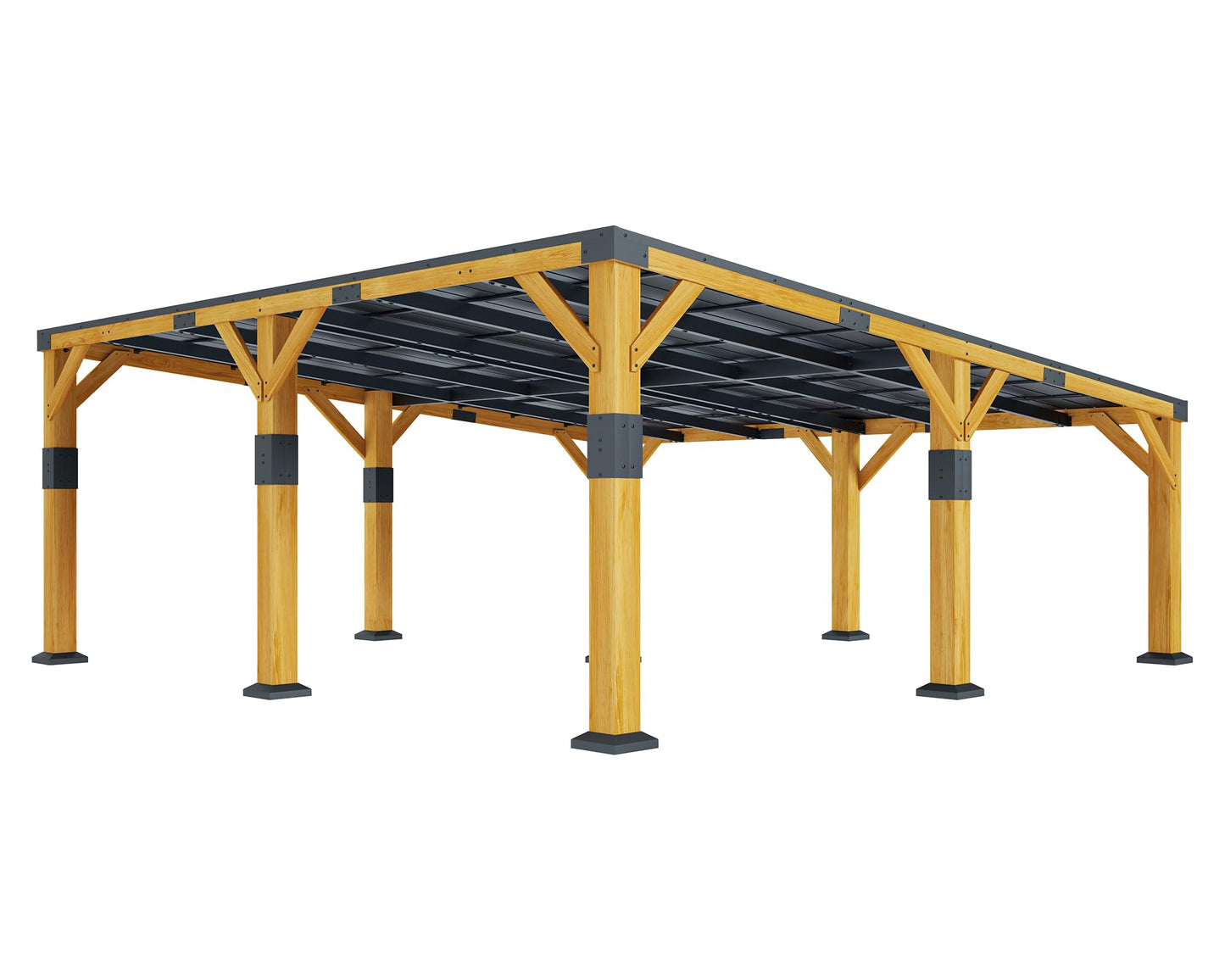 Jocisland 20' x 20' Cedar Wood Gazebo with Sloped Galvanized Steel Roof, Hardtop Gazebo Pavilion with Durable, Rot-Resistant Construction, Permanent Outdoor Pergola for Backyard, Garden & Deck