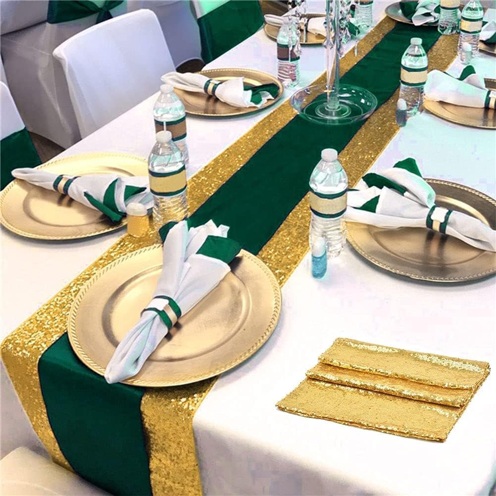 ShinyBeauty Gold Table Runners 2 Packs, 12inx108in Sequin Glitter Table Runner for Weddings, Fall Table Decor