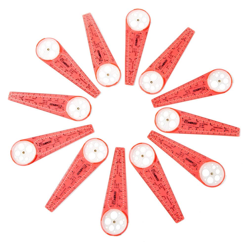hand2mind Safe-T Math Compass, 10 in. Orange Compass Set for Geometry, Drawing Tool, Dysgraphia Tools for Kids, Circle Drawing Tool, Math Classroom Supplies (Set of 12)