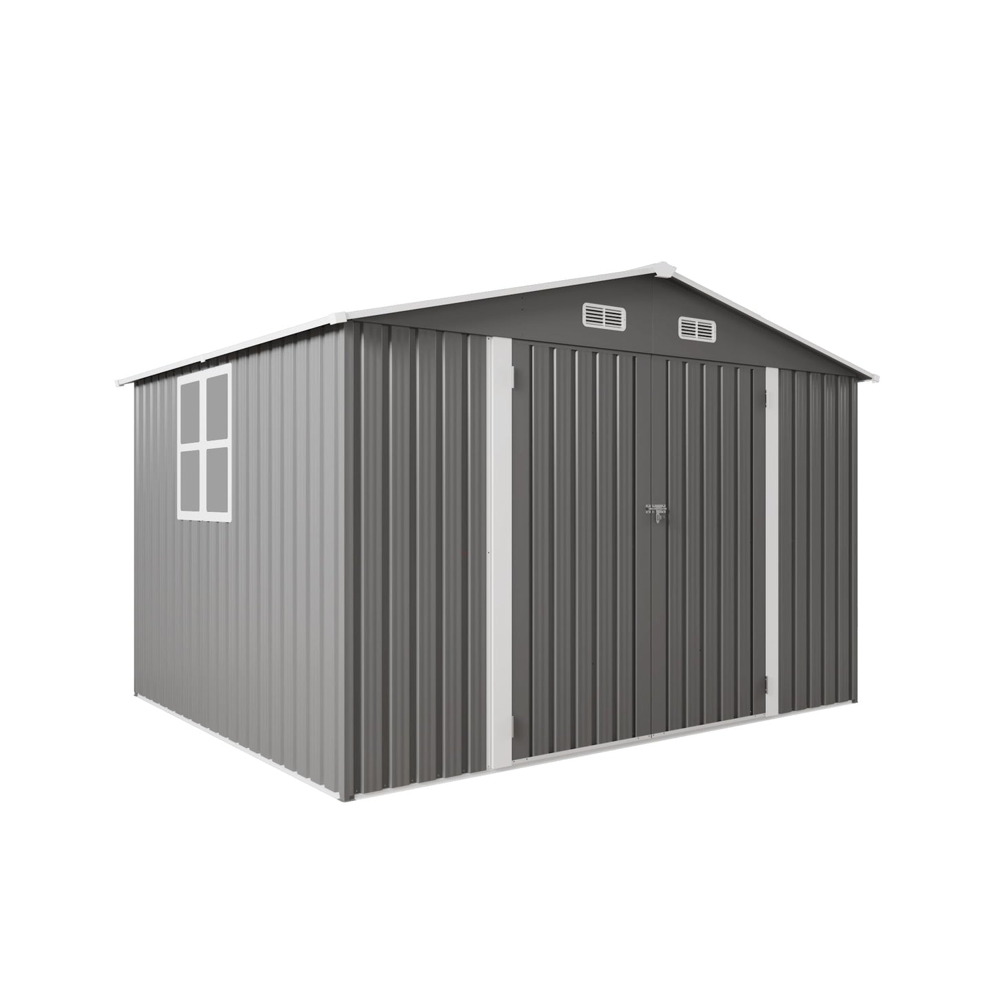 Vigo huseeo 10x8x6.4FT Outdoor Storage Shed, Galvanized Steel Garden Shed with Lockable Door & Window, Waterproof Metal Tool Storage for Garden, Backyard, Patio, Lawn(Grey)