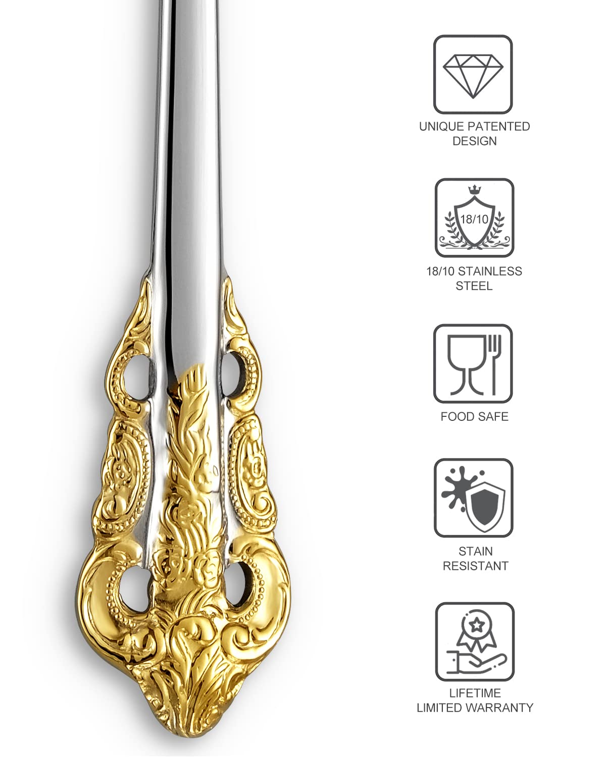 KEAWELL 2-Piece Gorgeous Large Serving Spoon, 18/10 Stainless Steel, Fine Large Serving Spoon, Sturdy Tablespoon, Dishwasher Safe, 9.4" (Gold Accent)