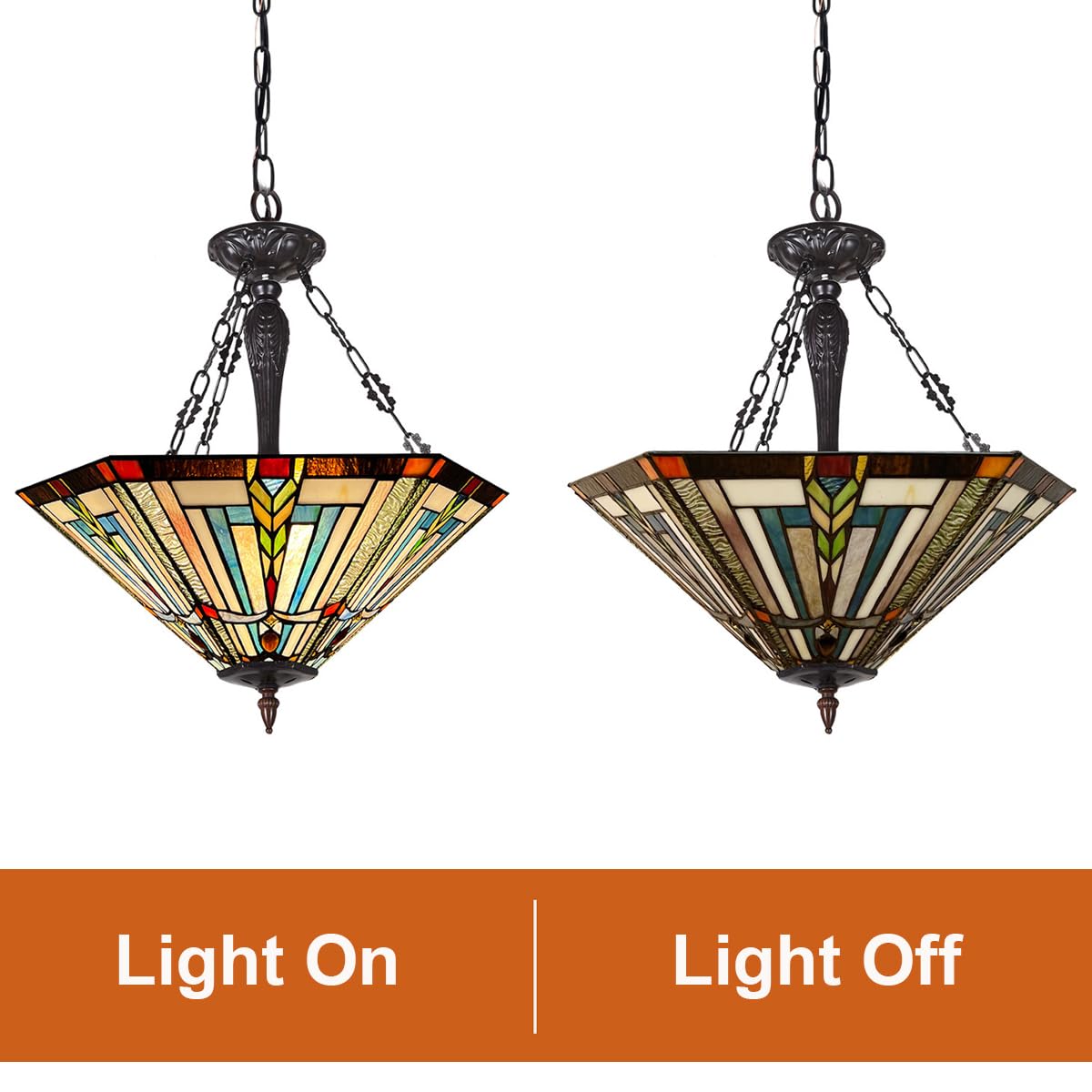 COTOSS Tiffany Pendant Light Fixtures,22" Wide Large Stained Glass Inverted Ceiling Pendant for Dining Room,Antique Style 3 Lights Hanging Lamp for Living Room Lobby Stairway