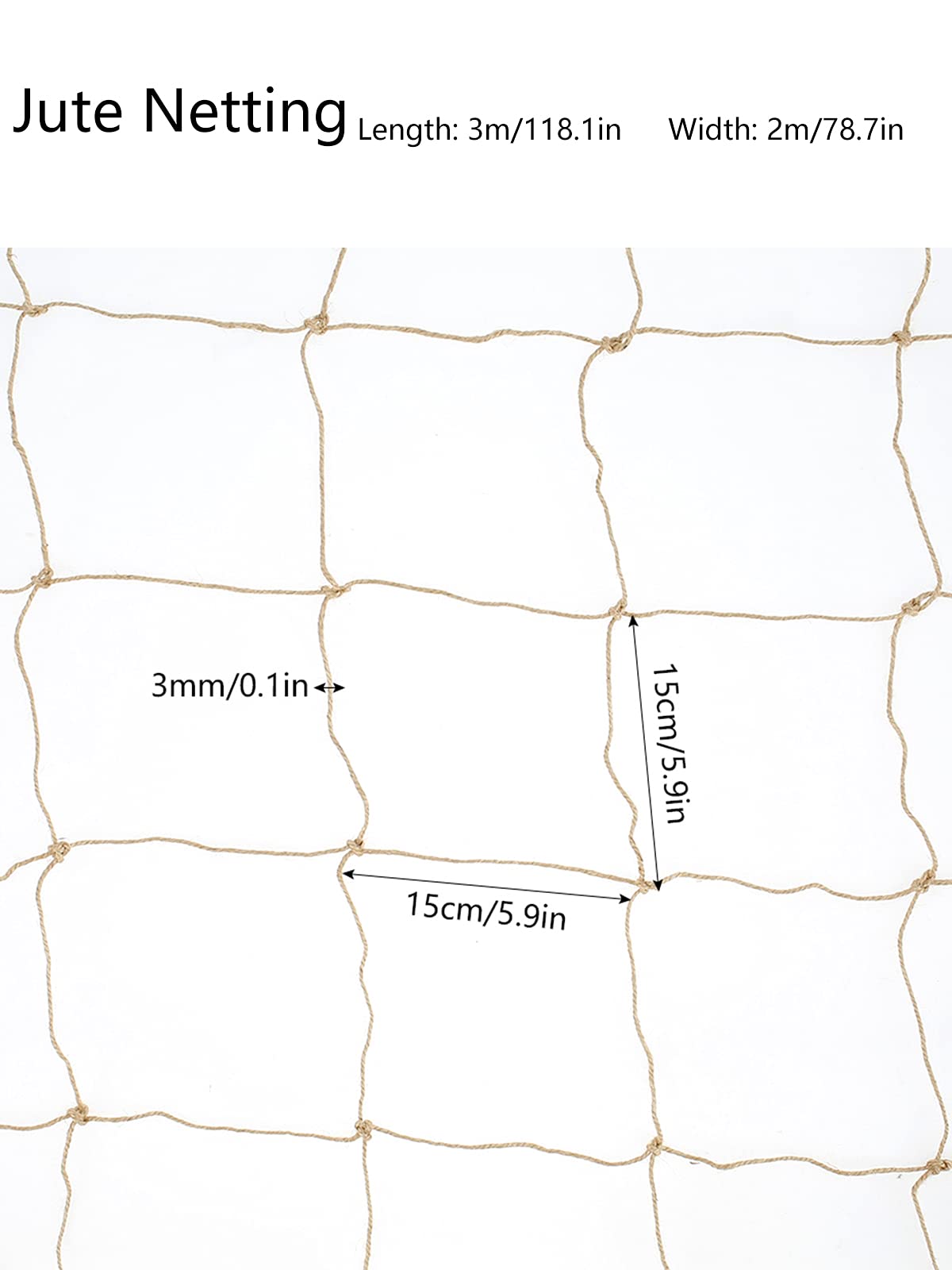 Jute Twine Trellis Netting Heavy Duty Climbing Plant Support Net for Outdoor Garden Vine Plants and Wall Decoration (2 x 3m / 78.7 x 118.1in)