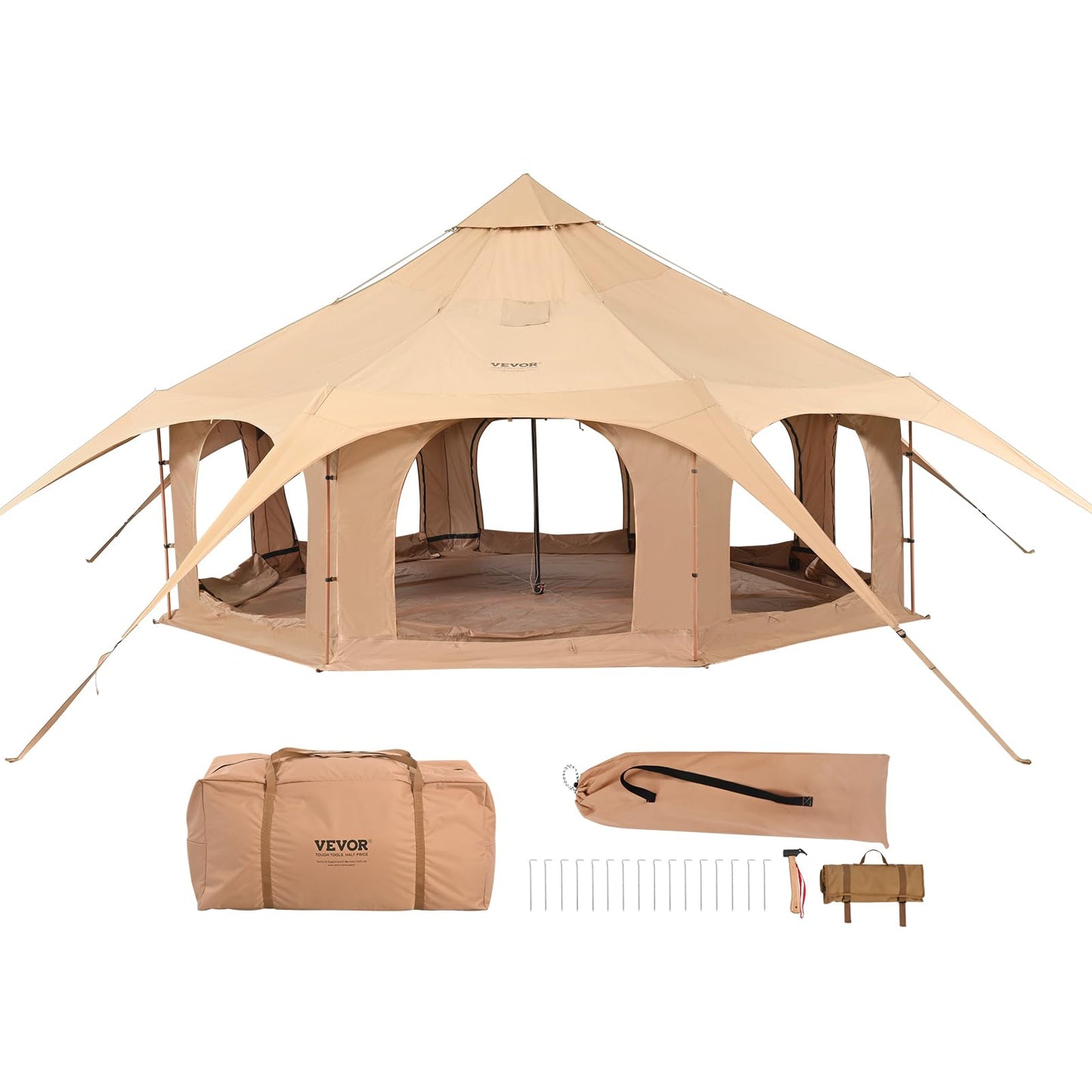 VEVOR Canvas Tent, 4 Seasons 5 m/16.4 ft Bell Tent, for Camping with Stove Jack, Family Camping Outdoor Hunting Party