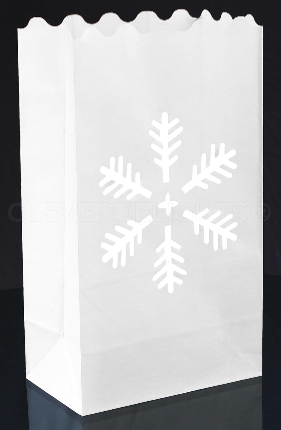 CleverDelights White Snowflake Luminary Bags, 30 Count, Christmas Holiday Luminaria