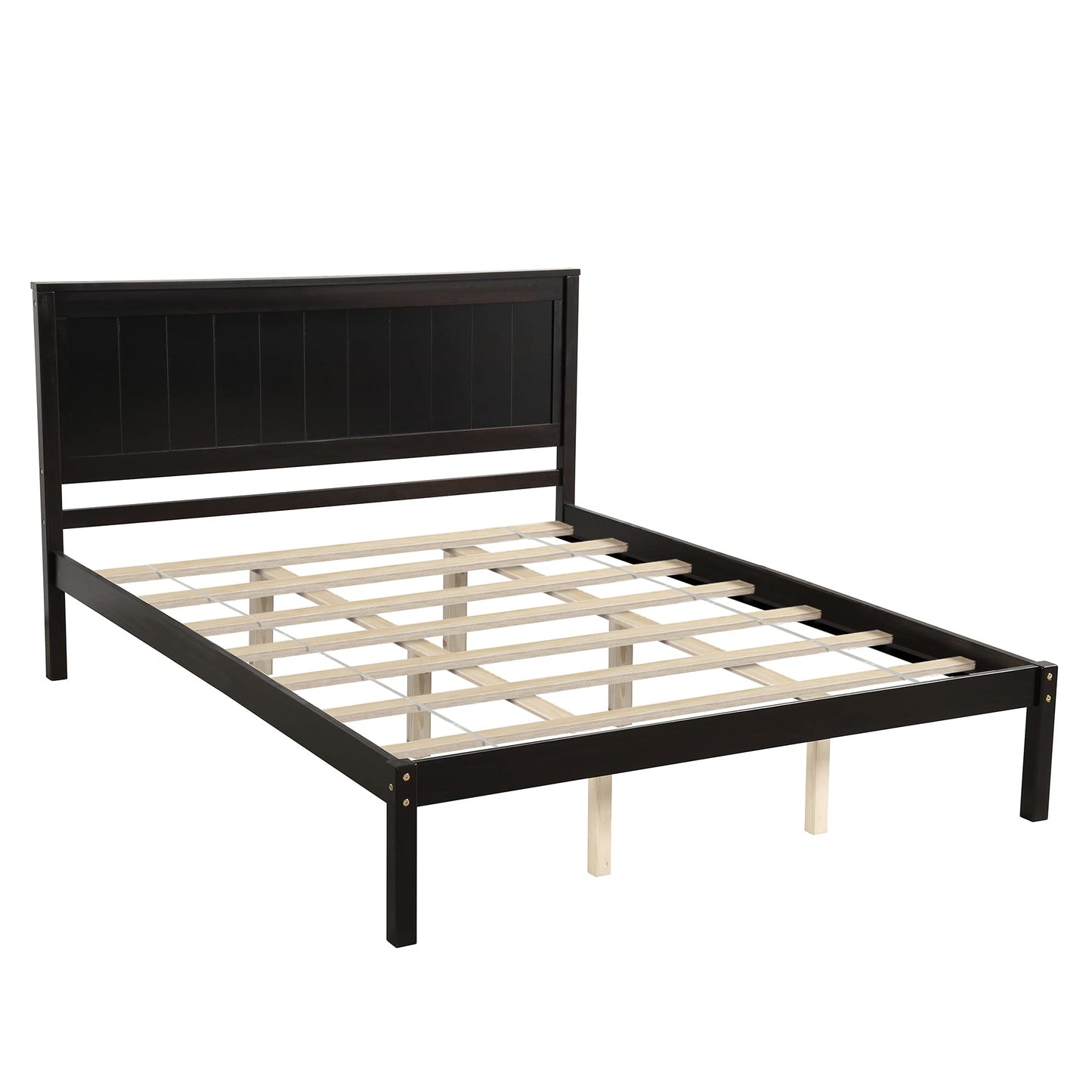 Jintop Queen Size Platform Bed Frame with Headboard,Bedroom Stylish Bed W/Wood Slat Support & No Box Spring Required,Easy to Assemble,for Kids Teens Girls Boys,Espresso
