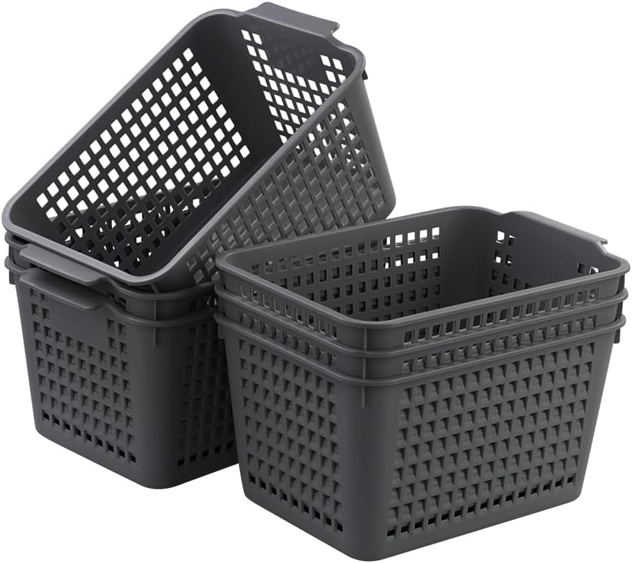 Sandmovie Gray Plastic Storage Baskets, Set of 6 Packs