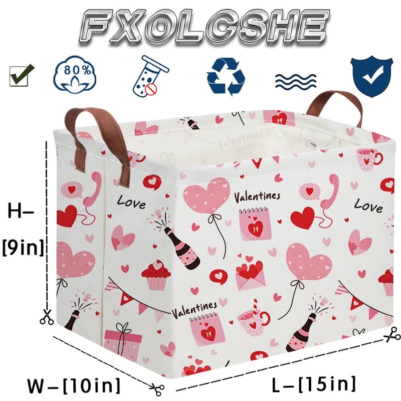 FXOCSHE Rectangular Pink Valentine's Day Gift Basket,nursery basket,Pink girls gift baskets,kids toy storage Bin, Love Heart Room Decor for Home,Shelf Baskets(Balloon Love)