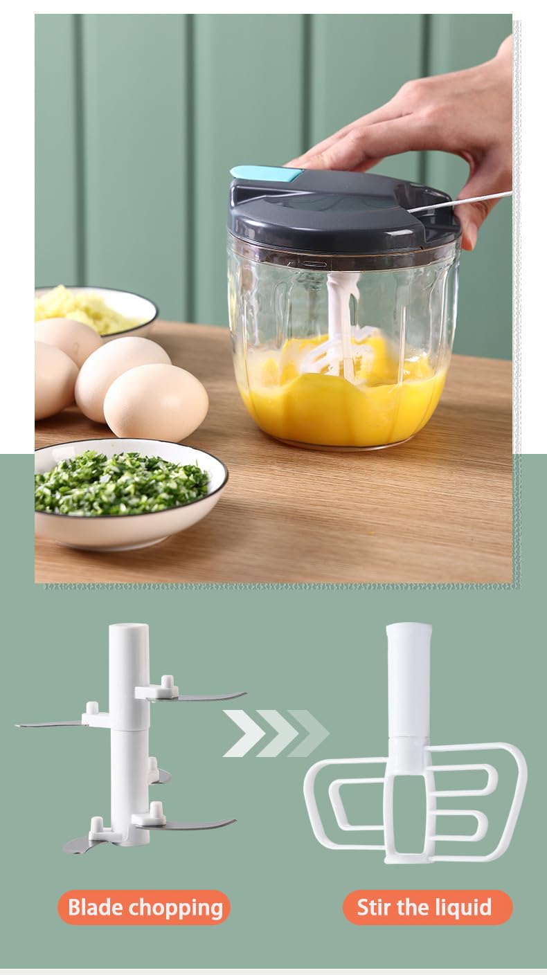 Manual Vegetable Choppers Food Processor, Portable Hand Pull String Garlic Mincer Onion Chopper, Large Capacity for Nuts, Veggies, Ginger, Herbs, etc., 900ml, Food Chopper Kitchen Cooking Tool