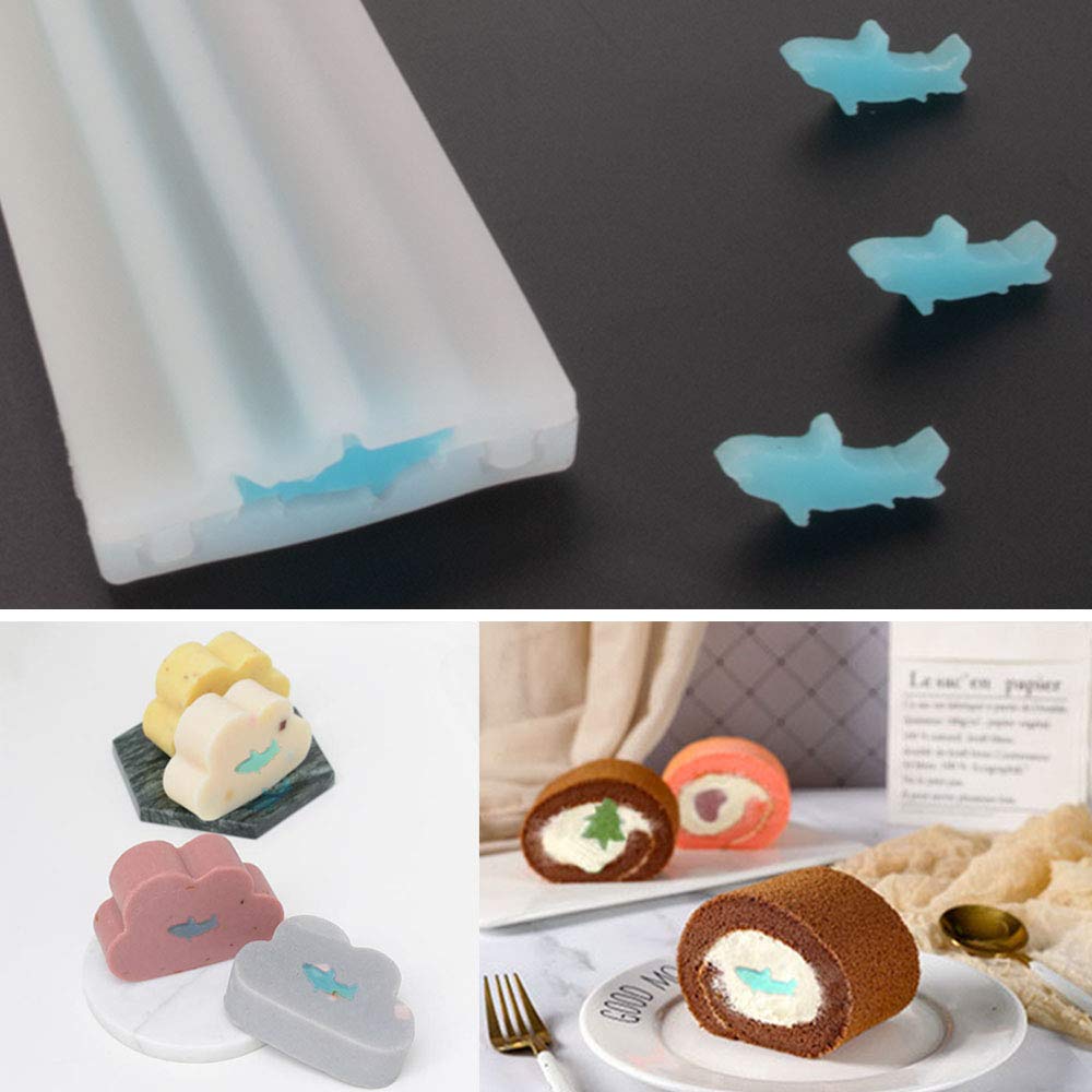 Shark Shaped Long Tube Silicone Soap Mold Shark Column Chocolate Candy Mold for Mousse Cake Baking Handmade Candle Mold Embed Soap Making Supplies