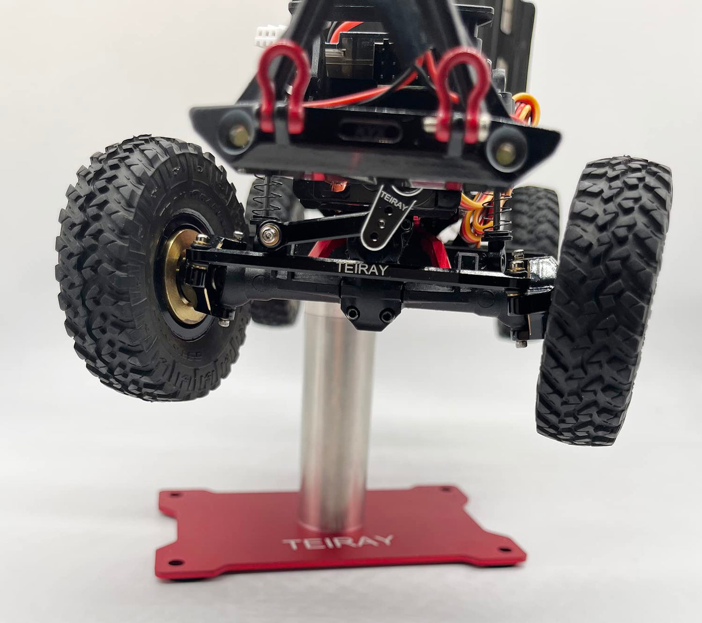 TEIRAY RC Car Work Stand Mat Repair Workstation Aluminum 360 Rotation Height Body Mounts for 1/16 1/18 1/24 SCX24 TRX4M Scale Cars Trucks RC car Display Stand (red)