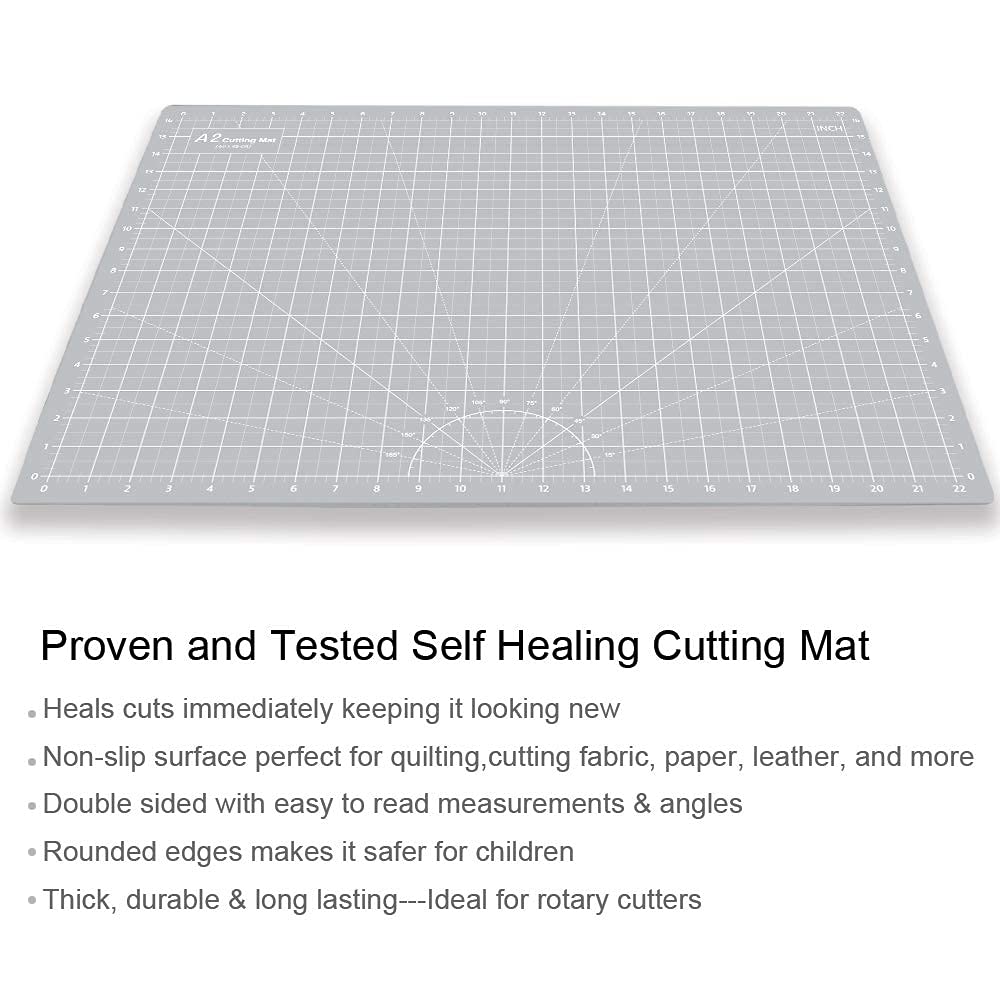 HEADLEY TOOLS 18" x 24" Thickened Self Healing Cutting Mat, A2 Rotary Cutting Sewing Mat for Crafts, Double Sided 5-Ply Table Cutting Board for Fabric Quilting Leather Arts Hobby Project, Grey/Black
