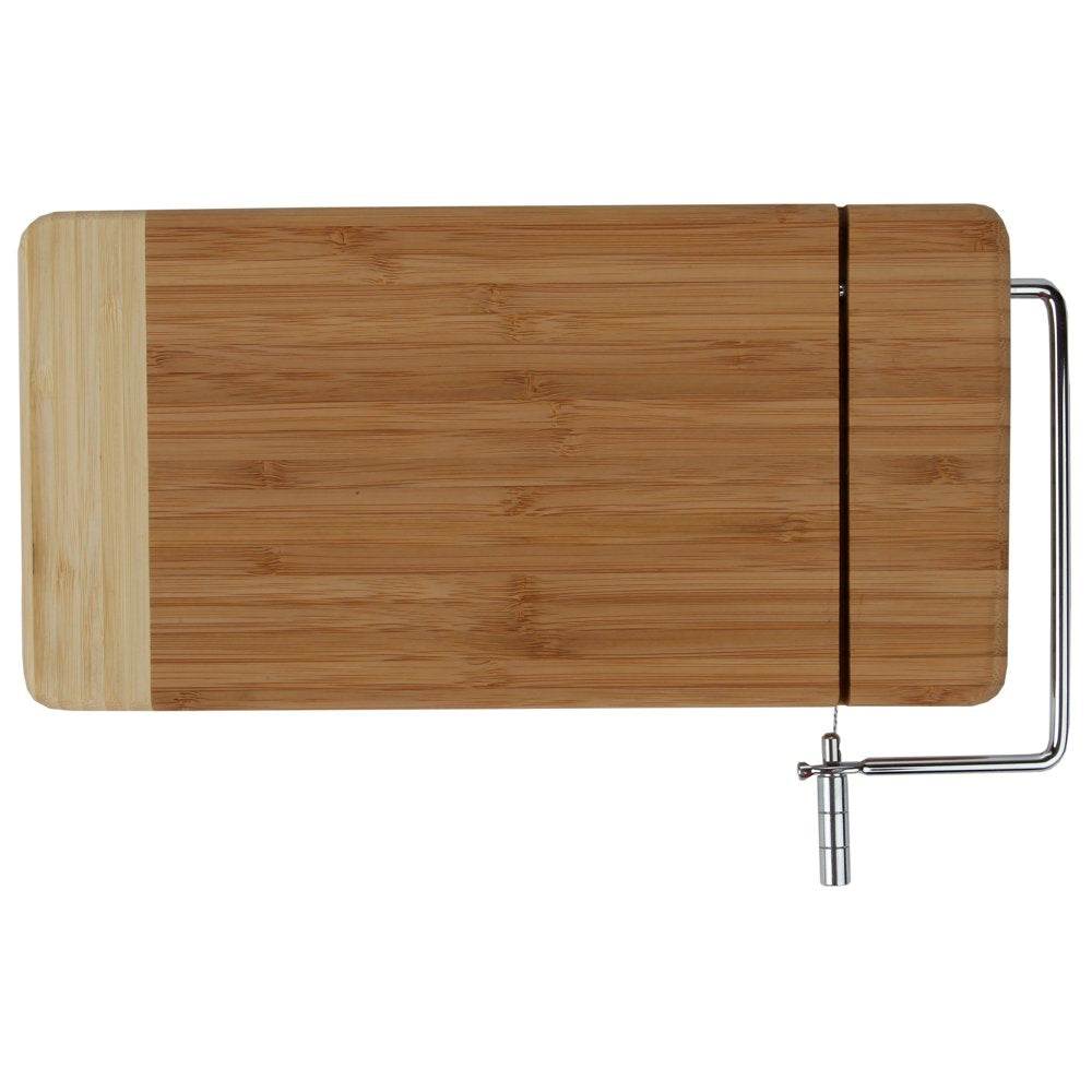 Home-X - Bamboo Cheese Cutting Board with Stainless Steel Wire Cheese Slicer, The Ultimate Two-In-One Kitchenware Appliance with Little to No Mess