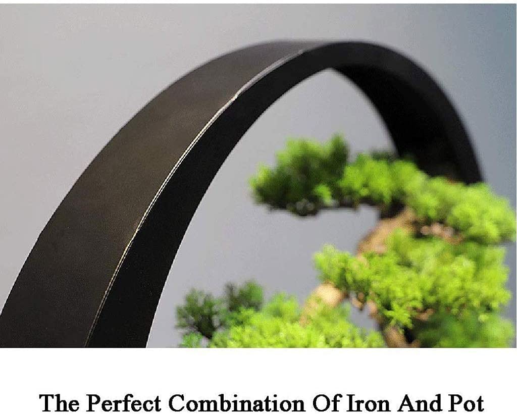 Artificial Bonsai Tree Potted Plant Ornament /Welcome Bonsai New Chinese-style Light Luxury Artist Home Decoration Zen Ornaments Artificial Welcoming Pine Wrought Iron Bonsai Living Room Porch Club A