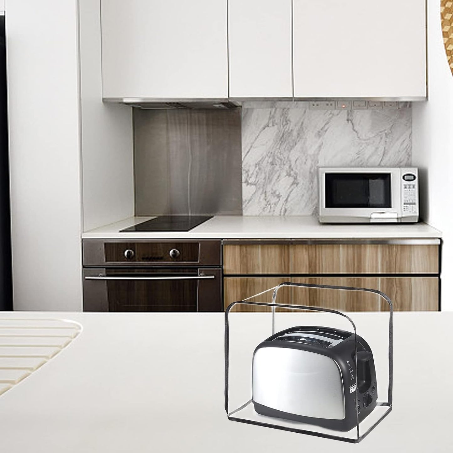 QEES Toaster Cover, 2 Slice, Transparent Polyester, Dustproof, Universal Size, Microwave Oven Cover