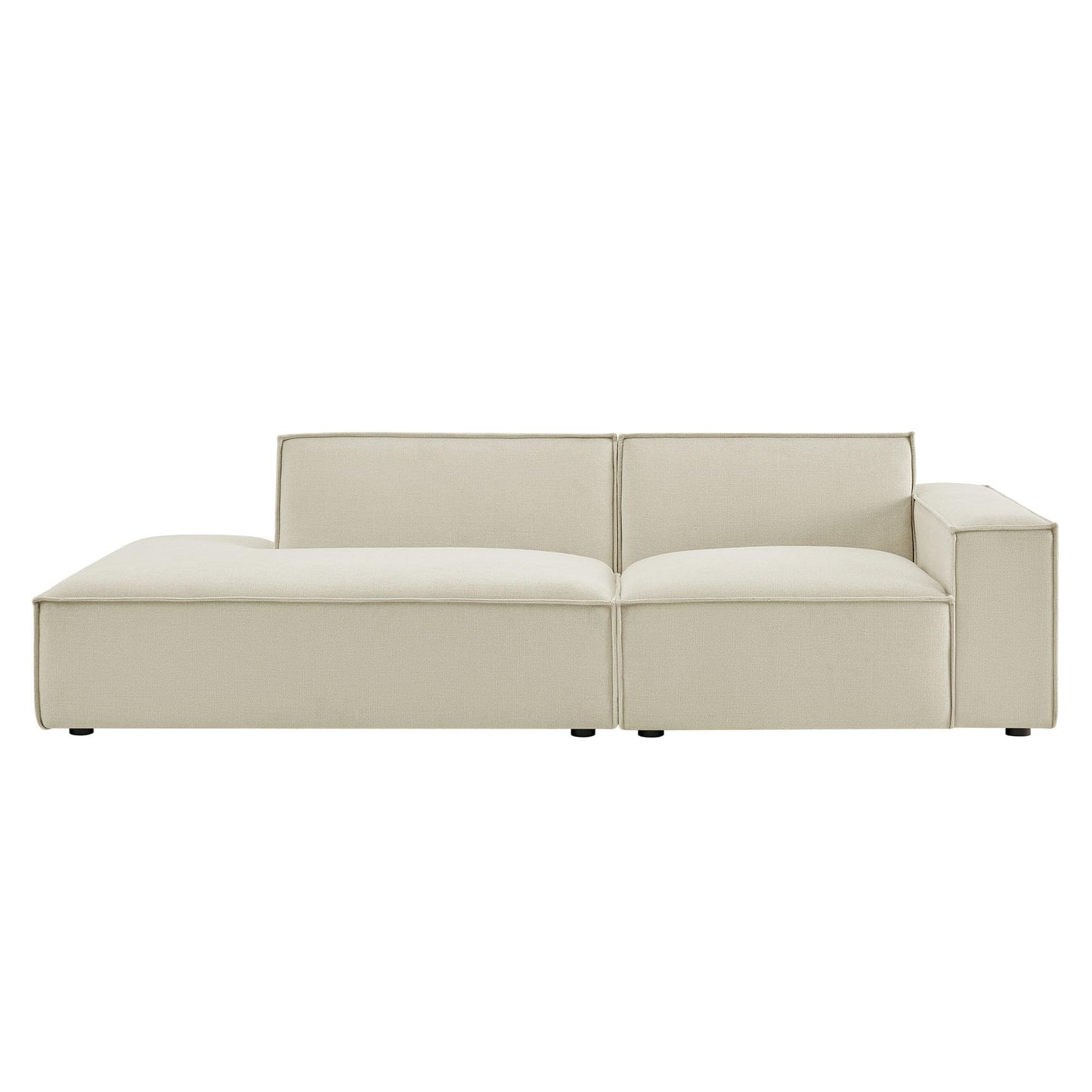 Modway Restore Performance Fabric Upholstered 2-Piece Modular Loveseat in Ecru – Low Profile Sectional Sofa with Right-Facing Armchair and Left-Facing Armless Chaise