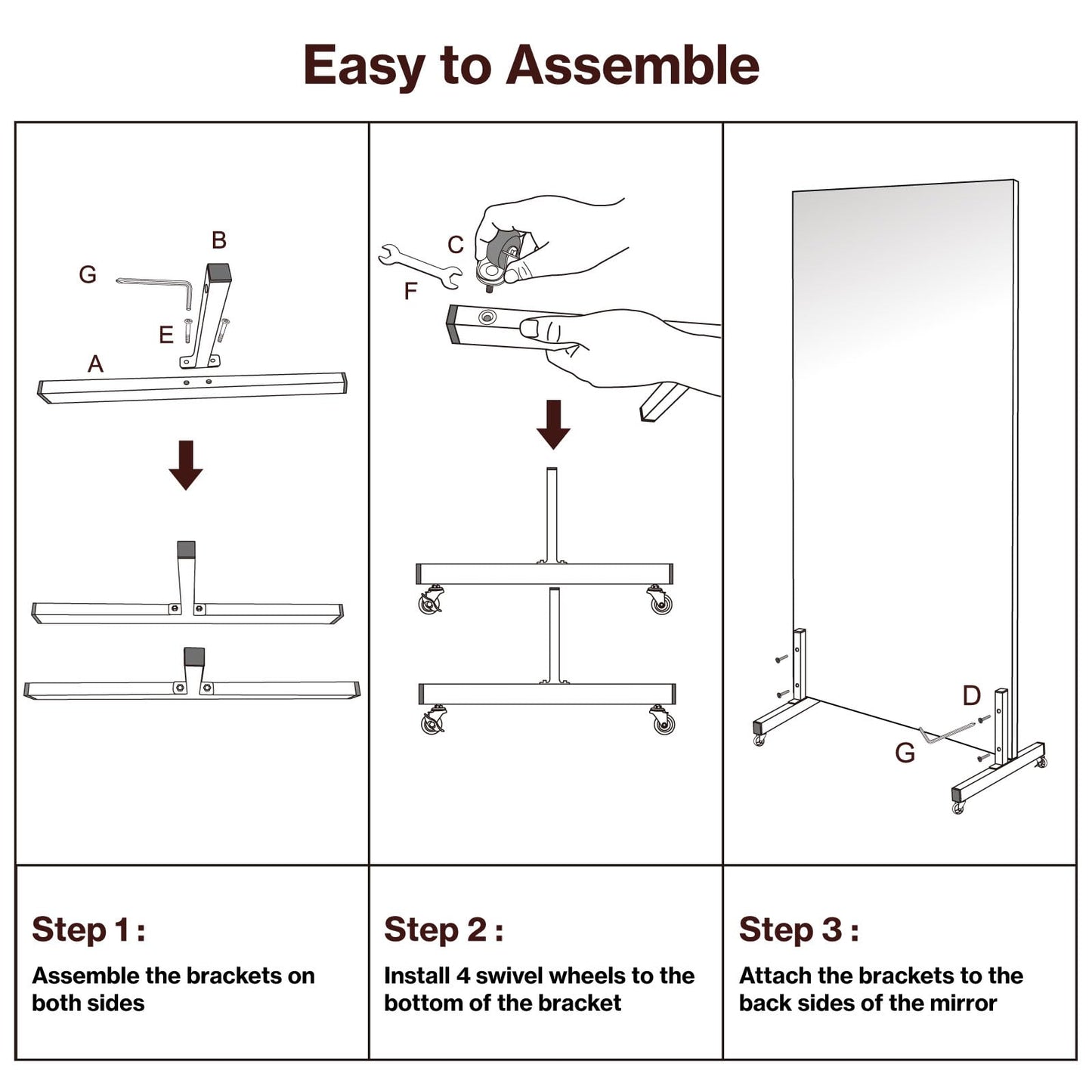 BRIVUE 81" x 41" Standing Mirror Full Length with Wheels, Large Glassless Rolling Mirrors with Brakes, Shatterproof HD Imaging Thin Frame Full Body Mirror for Dance Studio/Home Gym, Silver