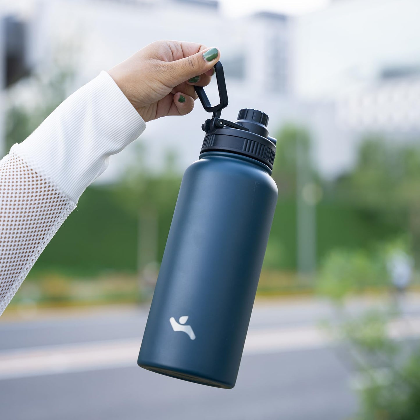 Konokyo 40oz Insulated Water Bottle Stainless Steel Sport Bottles with 3 Lids,Navy Blue