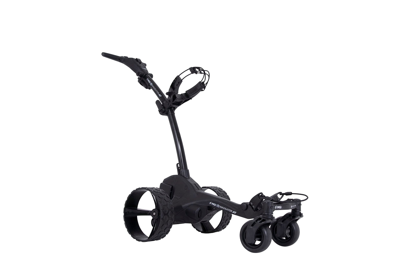 MGI Zip Navigator All Terrain Electric Golf Cart - 36 Hole Lithium Battery - Remote Control - Accessories Included (Drink, Umbrella, & GPS-Phone Holder), Black