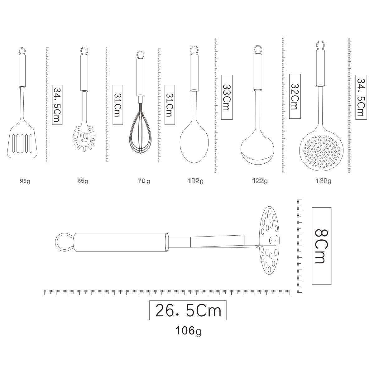 Berglander Cooking Utensil Set 8 Piece, Stainless Steel Kitchen Tool Set with Stand,Cooking Utensils, Slotted Tuner, Ladle, Skimmer, Serving Spoon, Pasta Server,Potato Maseher, Egg Whisk. (8 Pieces)
