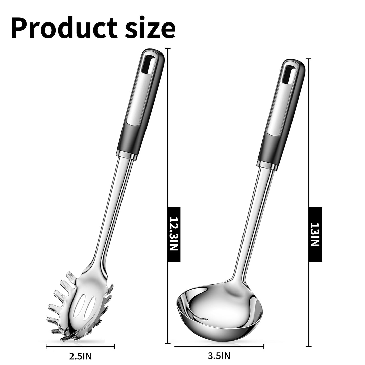 Stainless Steel Ladle and Pasta Server Set, Food-Grade Thickened Metal Soup Ladle & Spaghetti Spoon with Non-Slip Handles, Durable Cooking Utensils for Pasta, Soup & Everyday Kitchen Use