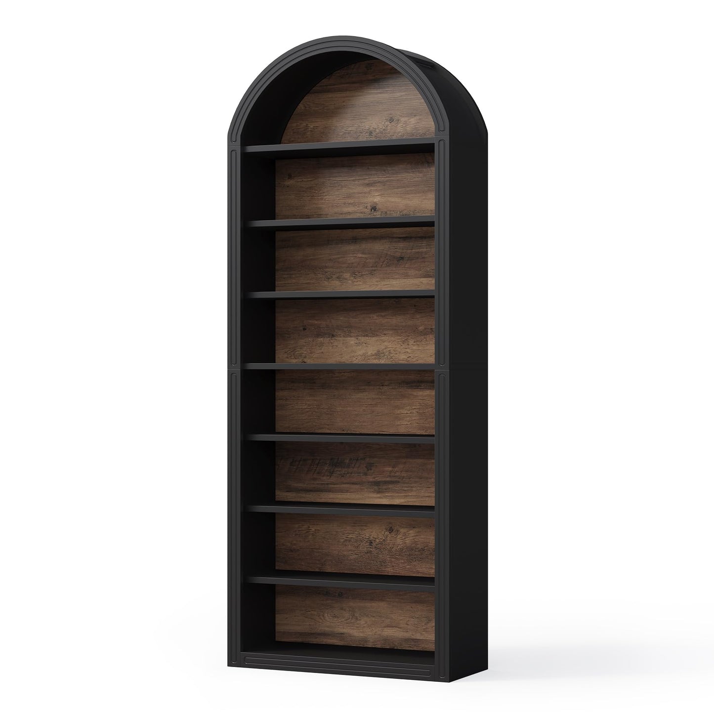 LITTLE TREE 8-Tier Bookcase, 78.7" Tall Bookshelf with Arched Top, Large Freestanding Wooden Open Bookcase Bookshelf, Modern Book Shelf Organizer for Living Room, Bedroom, Office, Library, Black Brown