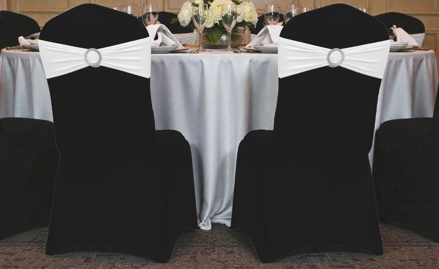 MDS Spandex Chair Sashes - Universal Fit Stretch Bands with Buckle Slider for Elegant Wedding Decor - White, Pack of 150