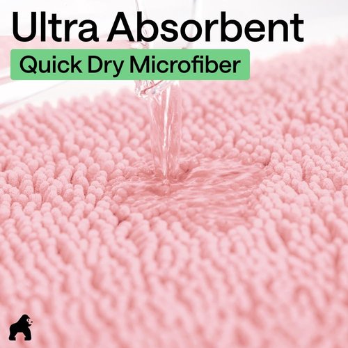 GORILLA GRIP Plush Chenille Bath Rug Mat - Soft Microfiber for Oval Toilet Base, Machine Washable, Light Pink