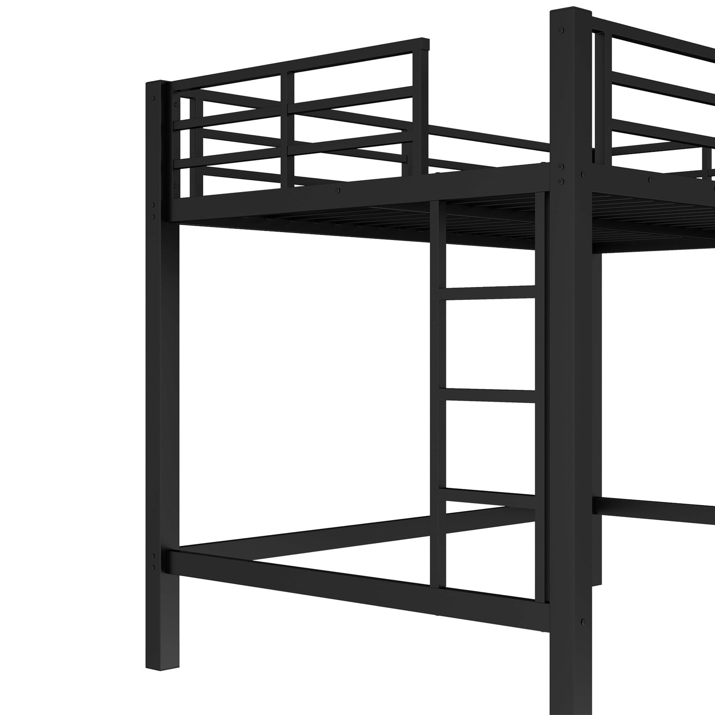 KEIKI Queen Loft Bed with Climbing Ladder for Adults,Heavy Duty Bunk Beds with Guardrails, Metal Bedframe for Bedroom, Black