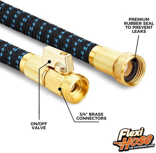 Flexi Hose Expandable Garden Hose - 50FT Lightweight & No-Kink with 8 Function Nozzle | Solid Brass Fittings