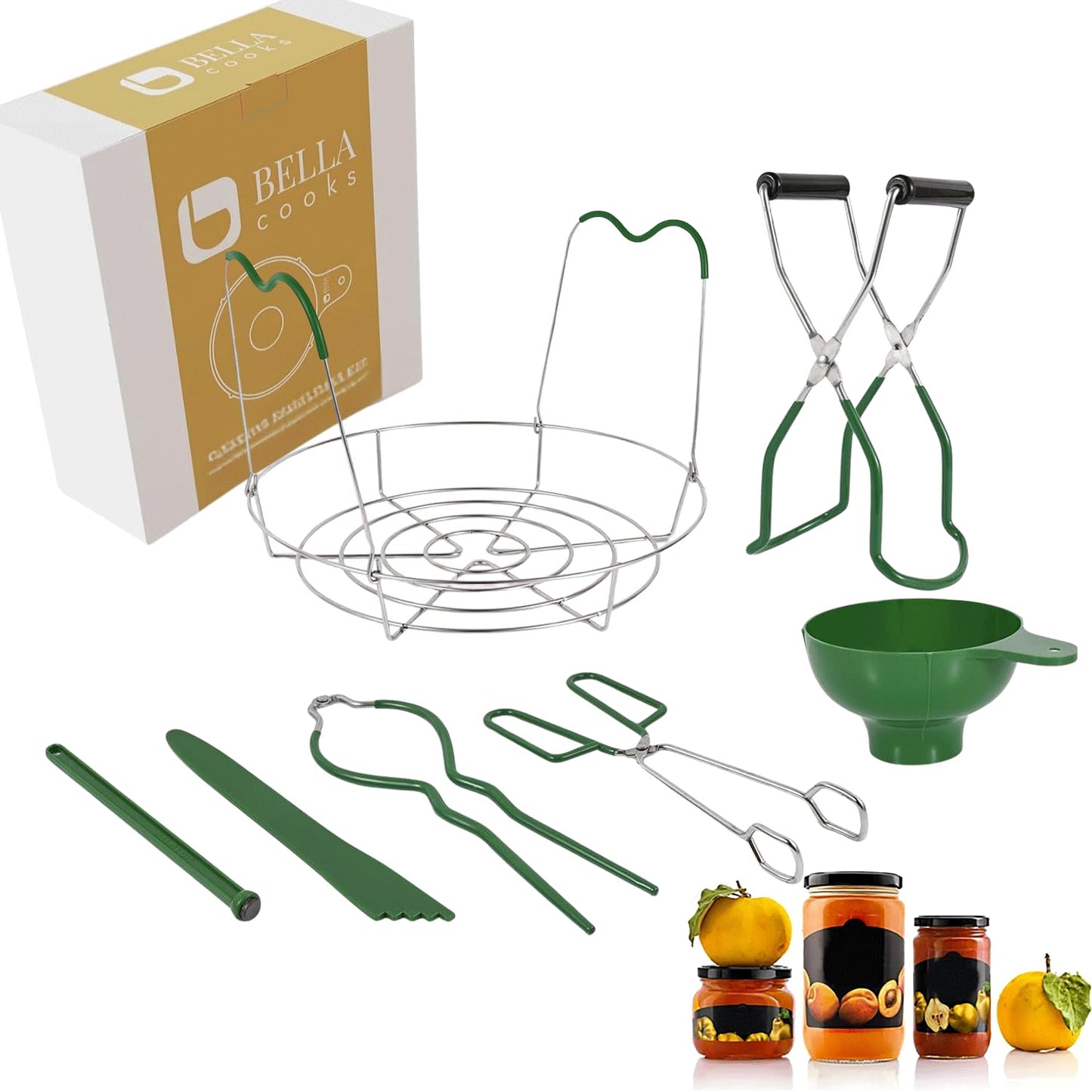 ๐๐๐ฅ๐ฅ๐ ๐๐จ๐จ๐ค๐ฌ Canning Supplies 7 in 1 โ Canning Starter Kit with Funnel, Rack, Jar Lifter, Tongs, Wrench & More Essential Canning Equipment for Water Bath & Pressure Canners