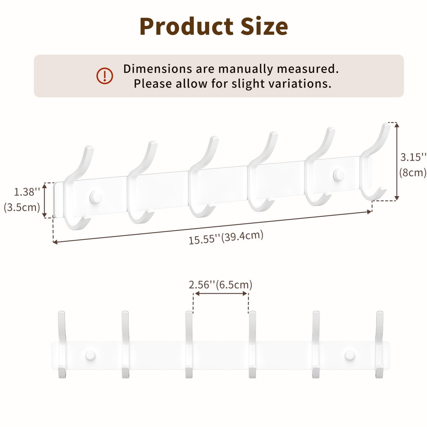 GWAAZXGZ White Wall Mounted Coat Rack - 15 Inch Arc Shaped Design with 6 Hooks for Hanging Coats, Bags, and Towels in Entryway, Livingroom, Bedroom, Bathroom, and Kitchen, 2 Pack