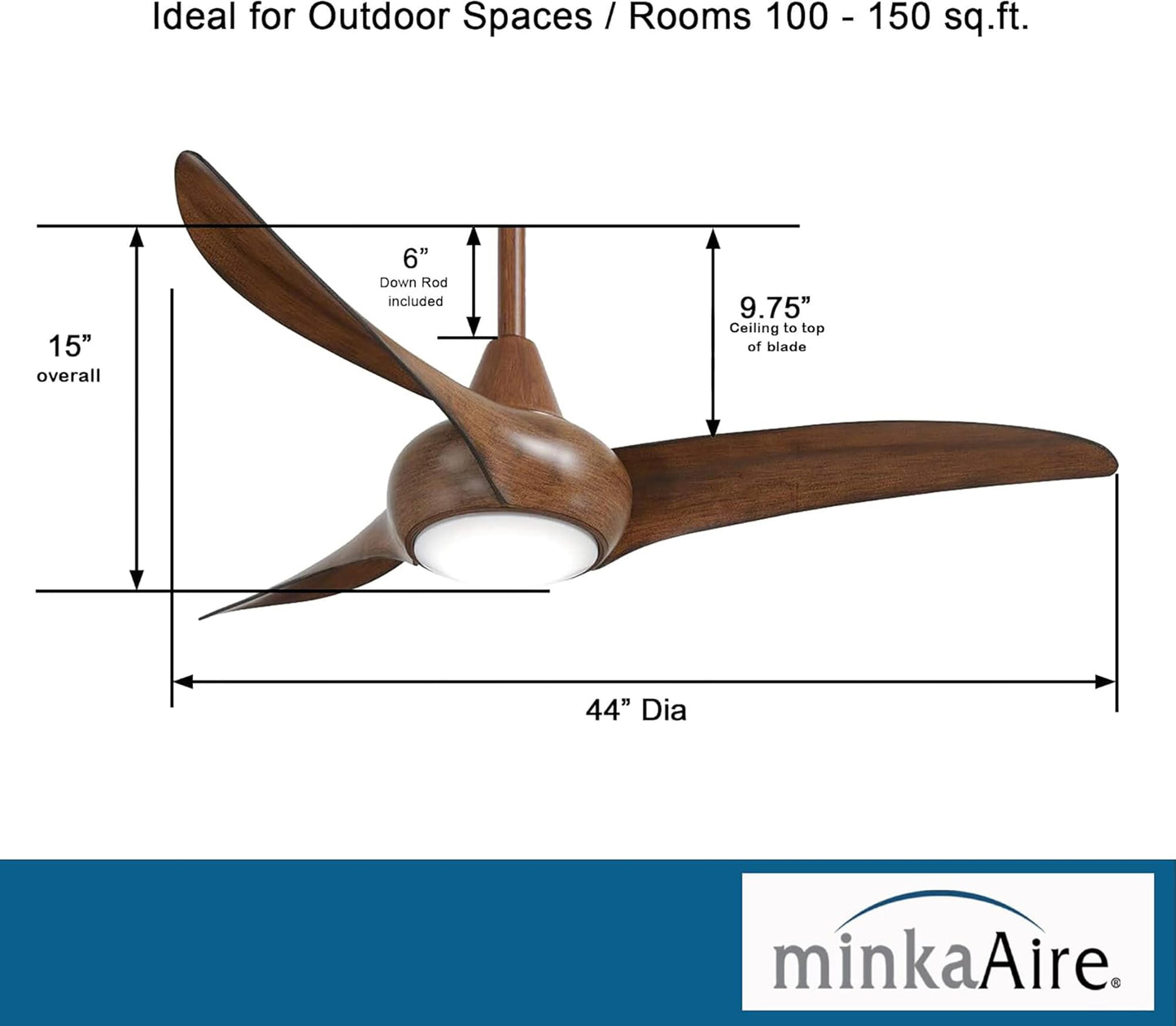 Minka-Aire F845-DK Light Wave 44" Ceiling Fan with LED Light and Remote Control in Distressed Koa Finish