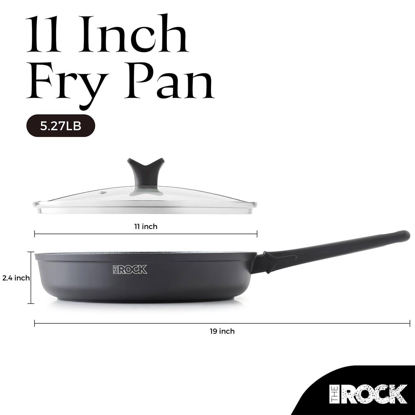 THE ROCK SOHO 11-Inch Non Stick Frying Pan with Lid – Nothing Sticks, Never Warps, Lasts Longer, Healthy Skillet with Heat-Resistant Handle, PFOA Free, Dishwasher Safe, Black