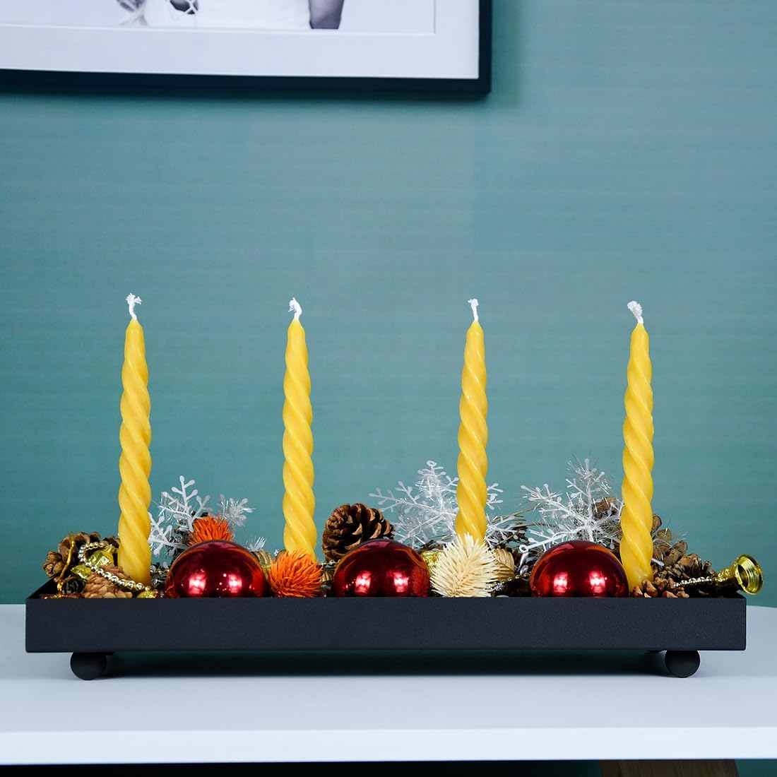 TELOSMA Advent Candle Holder - Matte Black Iron Tray for 4 Taper Candles | Perfect for Thanksgiving & Christmas Decor