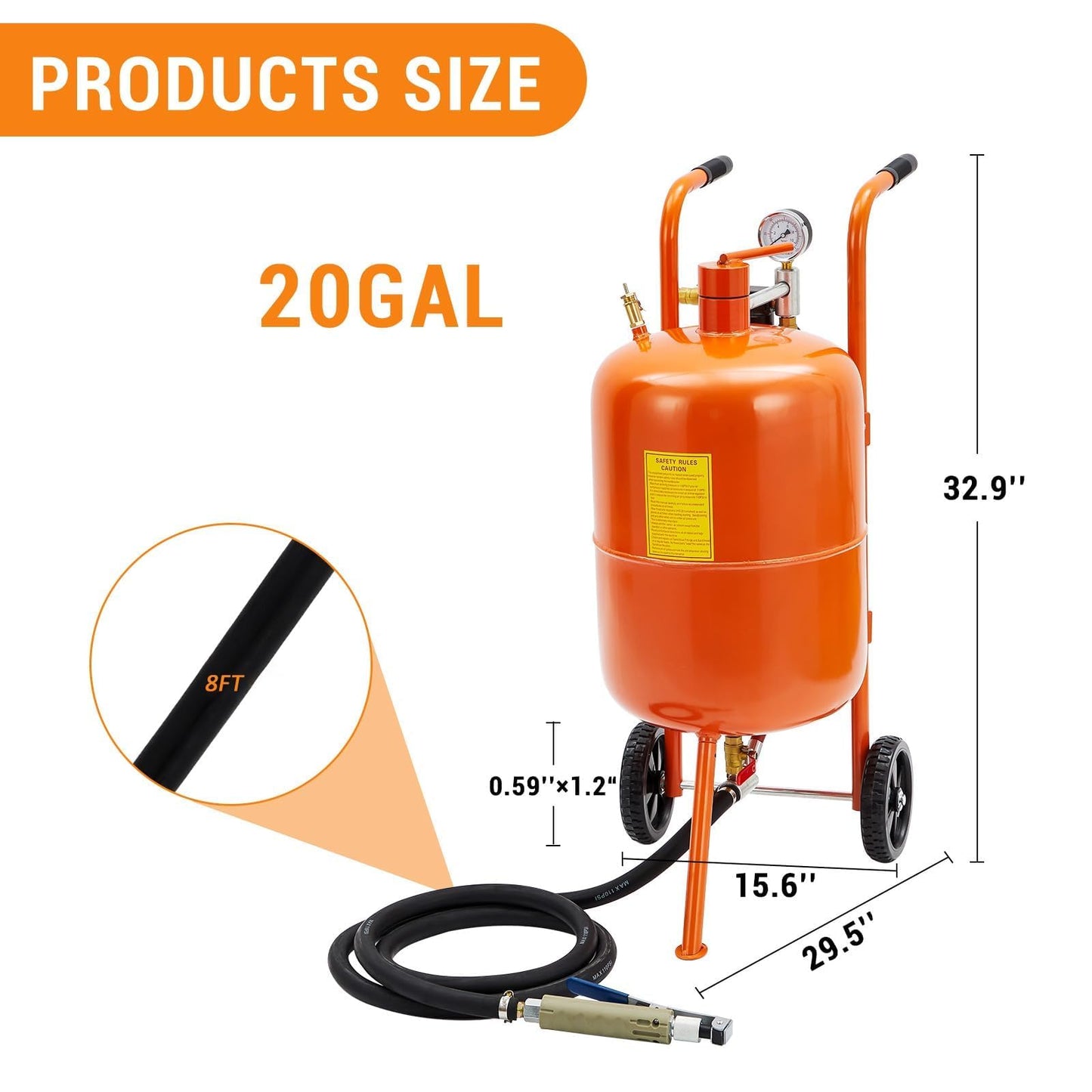 Garvee 20 Gallon Sand Blasting Machine, 60-110 Psi Pressure Air Sand Blasting Kit w/4 Ceramic Nozzles & Oil-Water Separator, Portable Abrasive Blaster for Stain Removal Paint, Orange