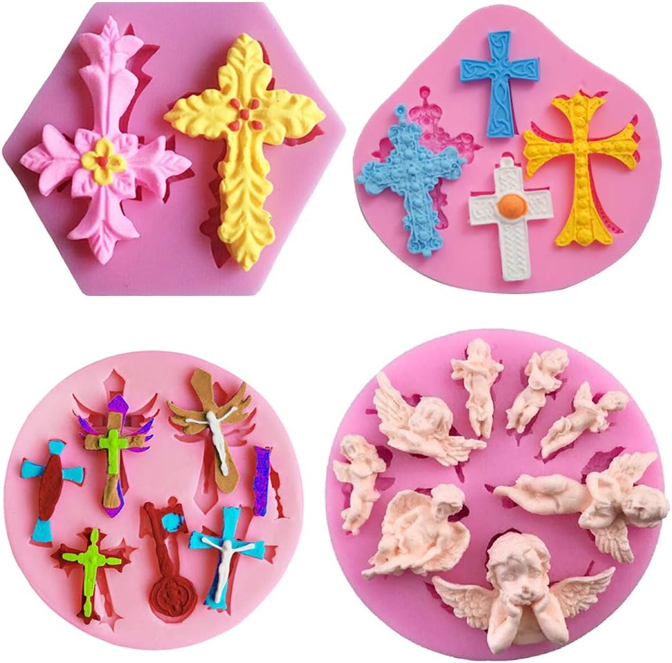 HiParty Angel with Wings Silicone Cake Fondant Mold, Cross Molds Set, Pink