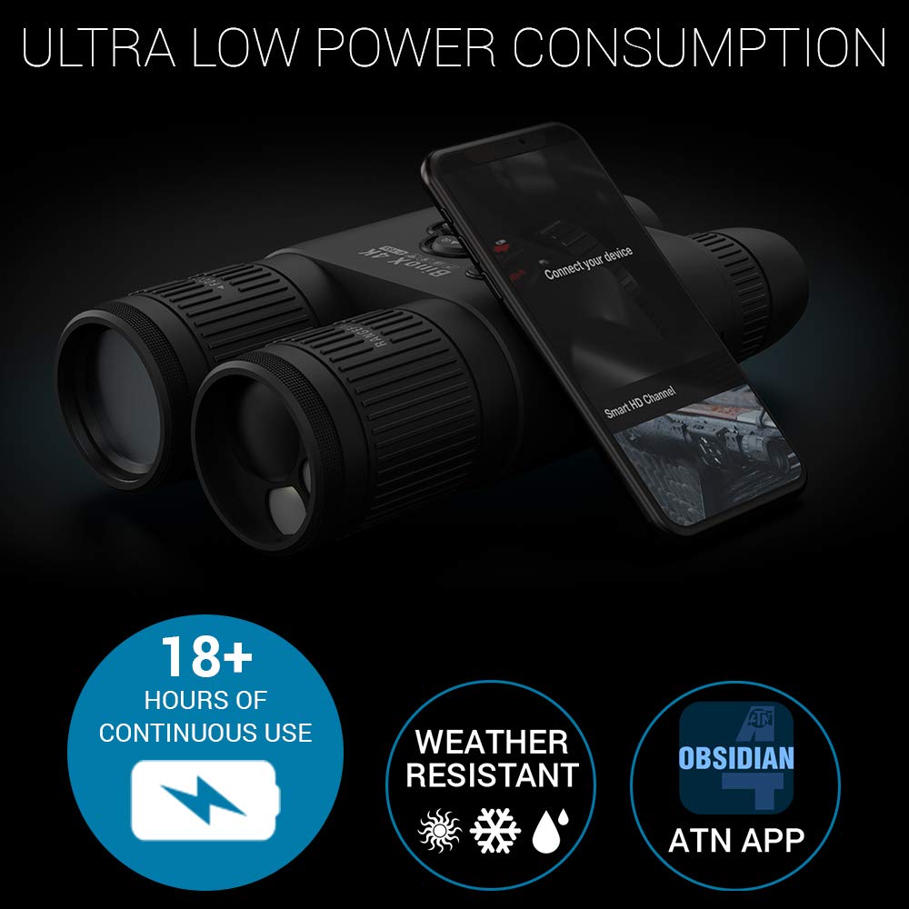 ATN Binox 4K 4-16X Smart Ultra HD Day/Night Hunting Binoculars w/Built-in Laser Rangefinder, Video Record, Wi-Fi, E-Compass, 16hrs+ Battery Power