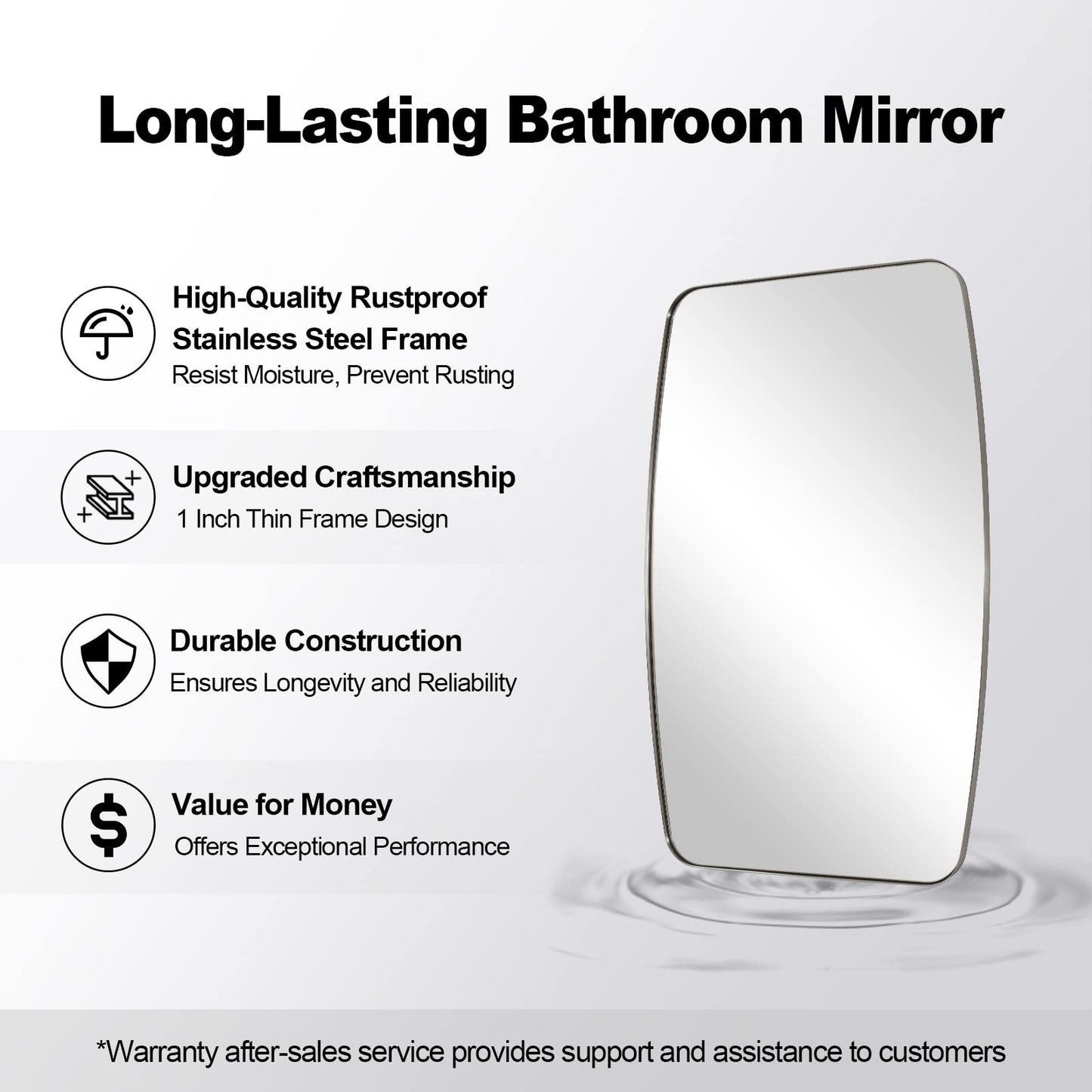 ANDY STAR 18x48 Full Length Wall Mirror, Brushed Nickel Oblong Shaped Body Mirror with Stainless Steel Metal Frame, Rounded Corner Design for Floor and Leaning