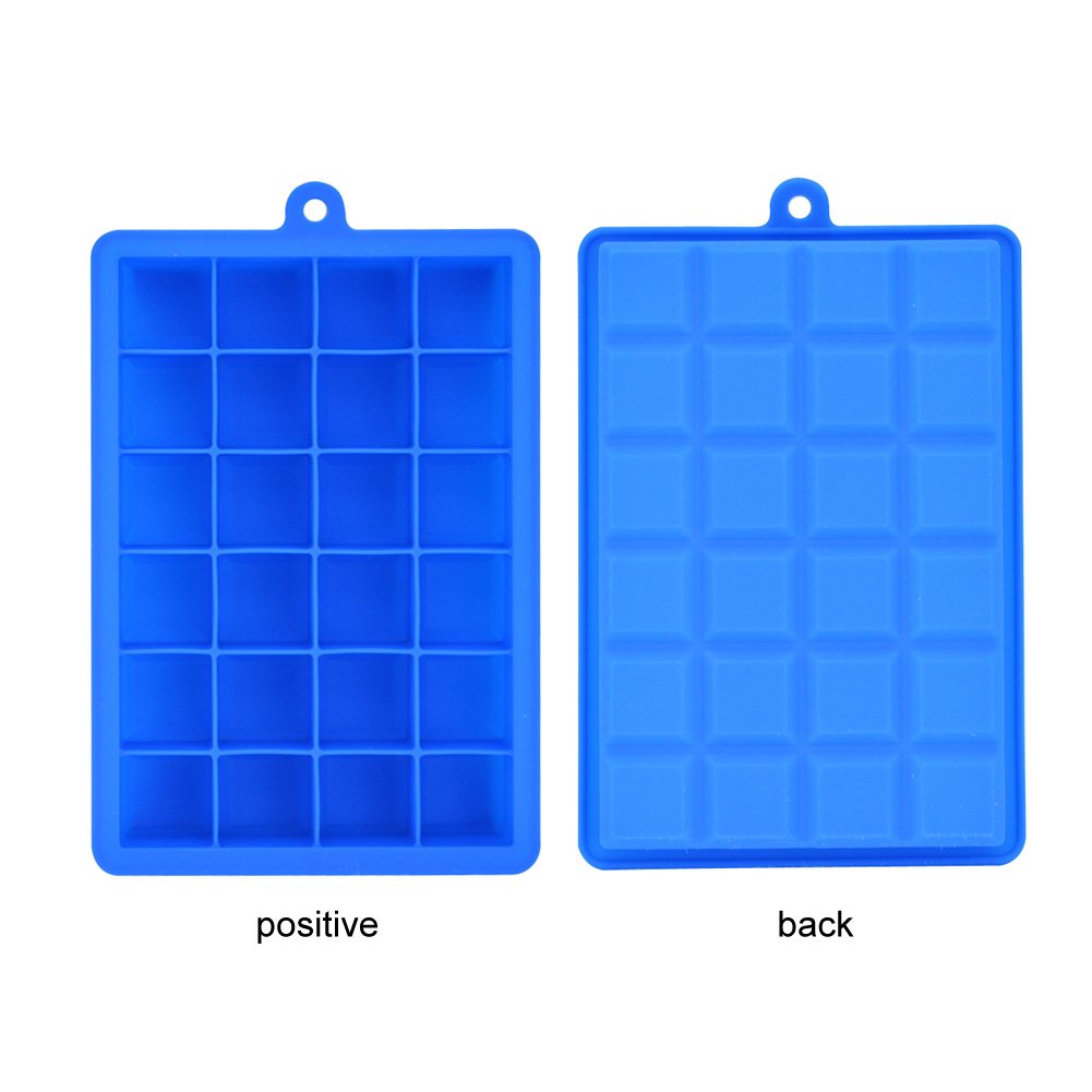 Ice Cube Tray, Silicone Square Ice Trays Easy Release Stackable Ice Cube Mold with Removable Lid, 24 Cavity (2 Pack,Blue)