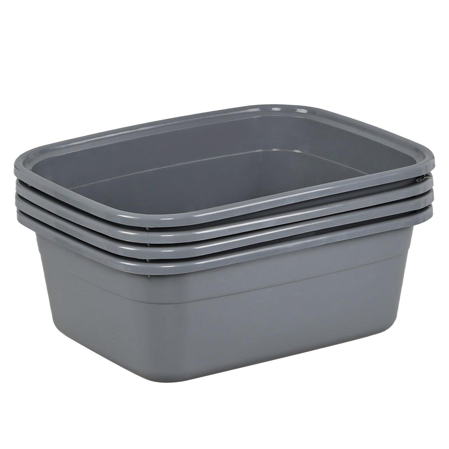 Ortodayes 4 Pack 12 Quart Rectangular Dish Pan, Kitchen Washing Up Bowls, Grey