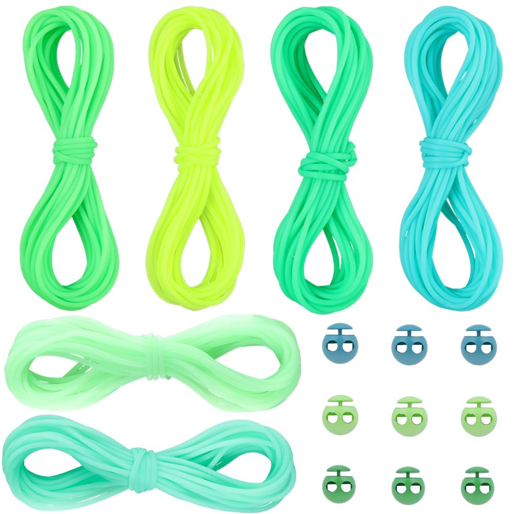 CRASPIRE 42Pcs Green Knitting Stitches Holder Cord Lock Kit 6 Roll Hollow Pipe Rubber Markers 1.4mm Needle Stoppers Set Tubing Barber with 36Pcs Silicone Locks for DIY Beading Necklaces Bracelet Craft